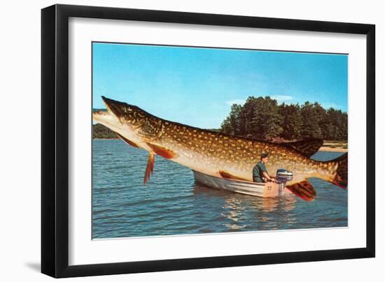 Giant Pike in Boat-null-Framed Art Print