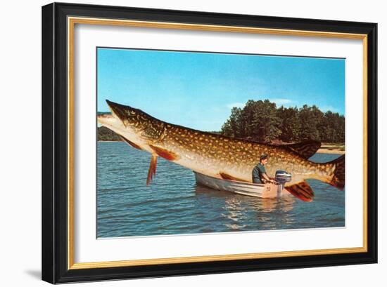 Giant Pike in Boat-null-Framed Art Print