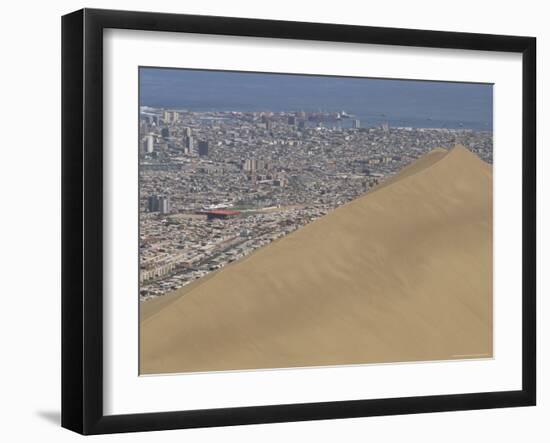 Giant Sand Dune Above Large City, Iquique, Atacama Coast, Chile, South America-Anthony Waltham-Framed Photographic Print