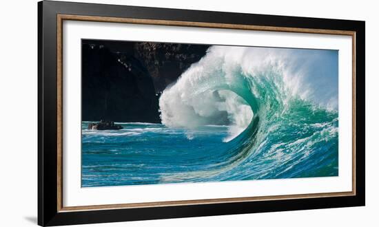 Giant surf at Waimea Bay Shorebreak, North Shore, Oahu, Hawaii-Mark A Johnson-Framed Photographic Print