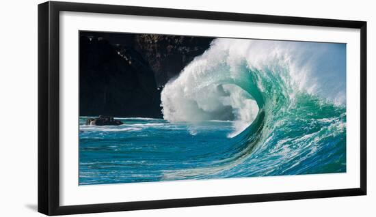 Giant surf at Waimea Bay Shorebreak, North Shore, Oahu, Hawaii-Mark A Johnson-Framed Photographic Print