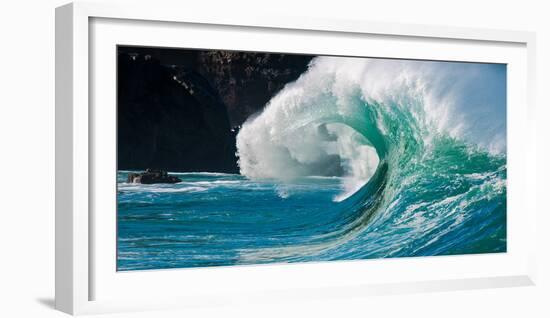 Giant surf at Waimea Bay Shorebreak, North Shore, Oahu, Hawaii-Mark A Johnson-Framed Photographic Print