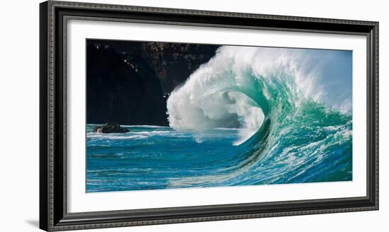 Giant surf at Waimea Bay Shorebreak, North Shore, Oahu, Hawaii-Mark A Johnson-Framed Photographic Print