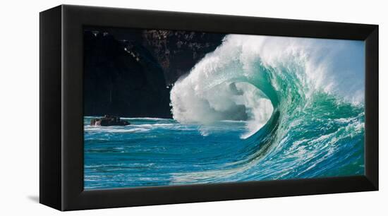 Giant surf at Waimea Bay Shorebreak, North Shore, Oahu, Hawaii-Mark A Johnson-Framed Premier Image Canvas