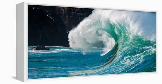 Giant surf at Waimea Bay Shorebreak, North Shore, Oahu, Hawaii-Mark A Johnson-Framed Premier Image Canvas