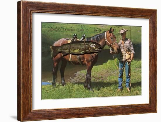 Giant Trout Strapped on Horse-null-Framed Art Print