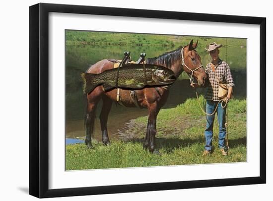 Giant Trout Strapped on Horse-null-Framed Art Print