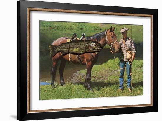 Giant Trout Strapped on Horse-null-Framed Art Print