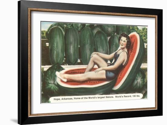 Giant Watermelon with Bathing Beauty-null-Framed Art Print