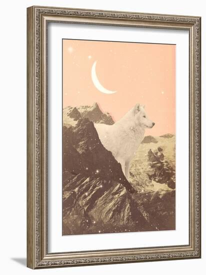 Giant Wolf in Pink Mountains, 2021 (Collage)-Florent Bodart-Framed Giclee Print