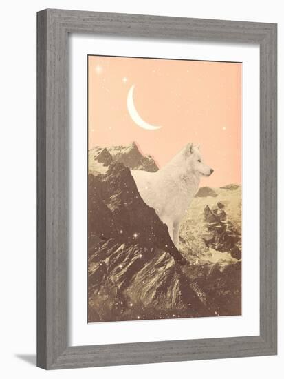 Giant Wolf in Pink Mountains, 2021 (Collage)-Florent Bodart-Framed Giclee Print