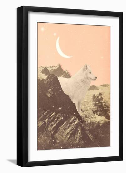 Giant Wolf in Pink Mountains, 2021 (Collage)-Florent Bodart-Framed Giclee Print