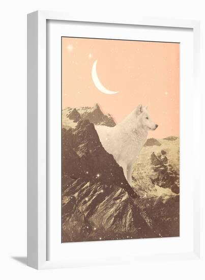 Giant Wolf in Pink Mountains, 2021 (Collage)-Florent Bodart-Framed Giclee Print