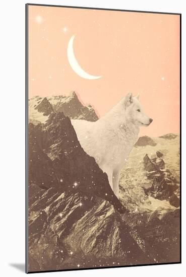 Giant Wolf in Pink Mountains, 2021 (Collage)-Florent Bodart-Mounted Giclee Print