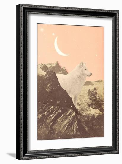 Giant Wolf in Pink Mountains, 2021 (Collage)-Florent Bodart-Framed Giclee Print