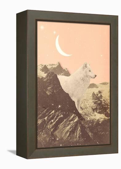 Giant Wolf in Pink Mountains, 2021 (Collage)-Florent Bodart-Framed Premier Image Canvas
