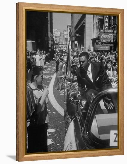 Giants Player Willie Mays Riding in Parade Prior to Opening Game-Leonard Mccombe-Framed Premier Image Canvas