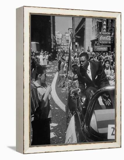 Giants Player Willie Mays Riding in Parade Prior to Opening Game-Leonard Mccombe-Framed Premier Image Canvas