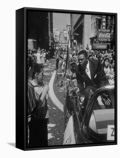 Giants Player Willie Mays Riding in Parade Prior to Opening Game-Leonard Mccombe-Framed Premier Image Canvas