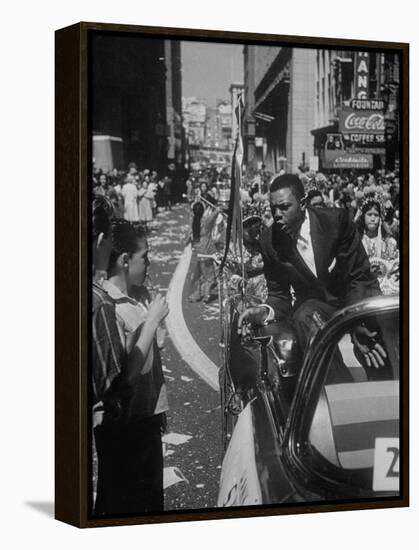 Giants Player Willie Mays Riding in Parade Prior to Opening Game-Leonard Mccombe-Framed Premier Image Canvas