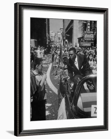 Giants Player Willie Mays Riding in Parade Prior to Opening Game-Leonard Mccombe-Framed Premium Photographic Print