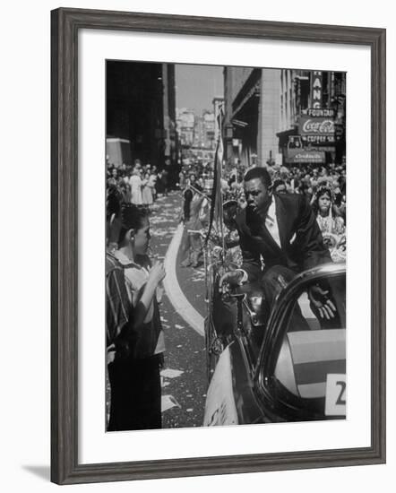 Giants Player Willie Mays Riding in Parade Prior to Opening Game-Leonard Mccombe-Framed Premium Photographic Print