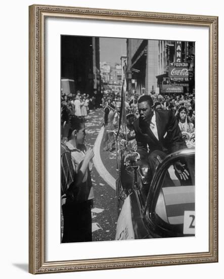 Giants Player Willie Mays Riding in Parade Prior to Opening Game-Leonard Mccombe-Framed Premium Photographic Print