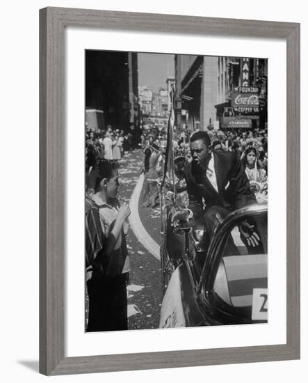 Giants Player Willie Mays Riding in Parade Prior to Opening Game-Leonard Mccombe-Framed Premium Photographic Print