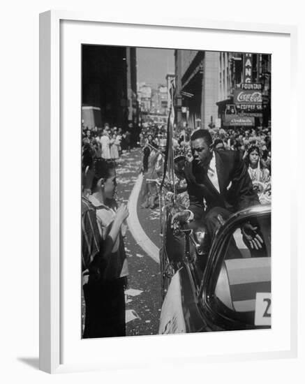 Giants Player Willie Mays Riding in Parade Prior to Opening Game-Leonard Mccombe-Framed Premium Photographic Print