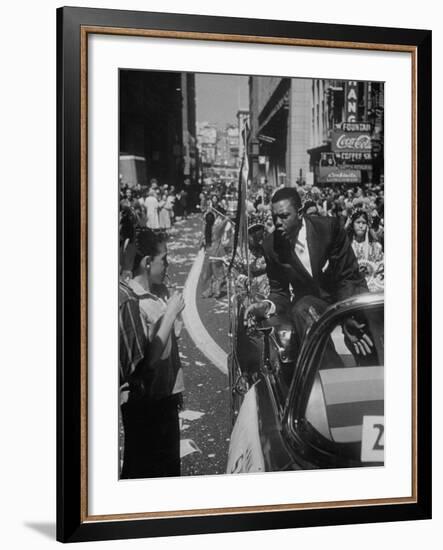 Giants Player Willie Mays Riding in Parade Prior to Opening Game-Leonard Mccombe-Framed Premium Photographic Print