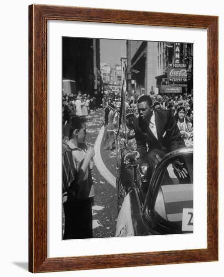 Giants Player Willie Mays Riding in Parade Prior to Opening Game-Leonard Mccombe-Framed Premium Photographic Print