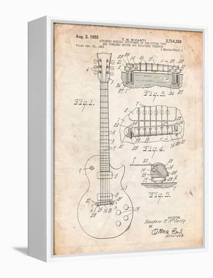 Gibson Les Paul Guitar Patent-Cole Borders-Framed Stretched Canvas