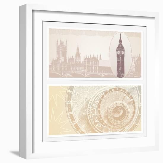 Gift Voucher (Coupon) Template with Guilloche Pattern (Watermarks) and Landmarks-Flame of life-Framed Art Print