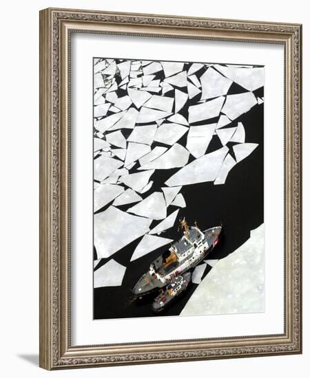 Gigantic Shards of Ice Drift Near a Pair of Coast Guard Cutters-null-Framed Photographic Print