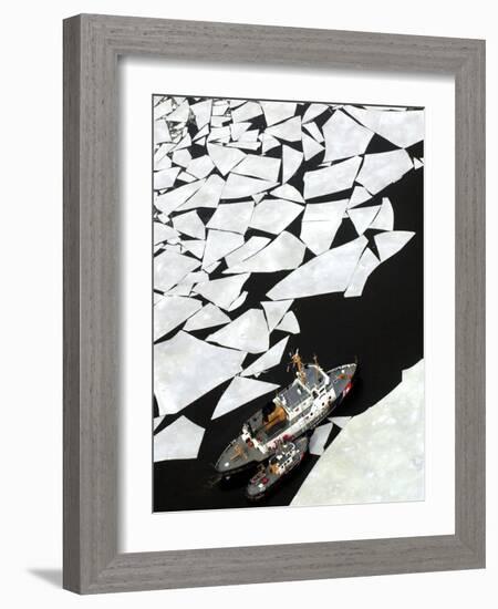 Gigantic Shards of Ice Drift Near a Pair of Coast Guard Cutters-null-Framed Photographic Print