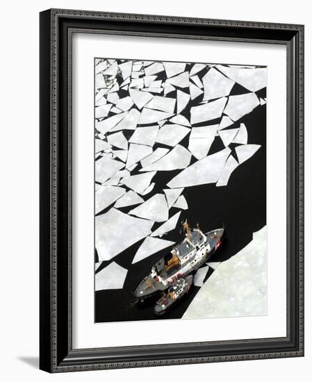 Gigantic Shards of Ice Drift Near a Pair of Coast Guard Cutters-null-Framed Photographic Print