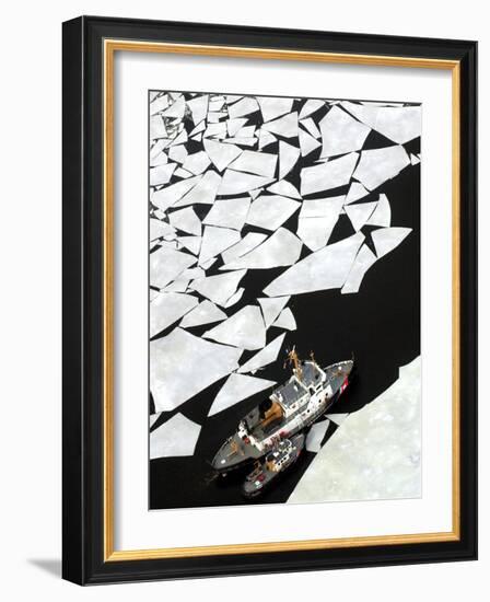 Gigantic Shards of Ice Drift Near a Pair of Coast Guard Cutters-null-Framed Photographic Print