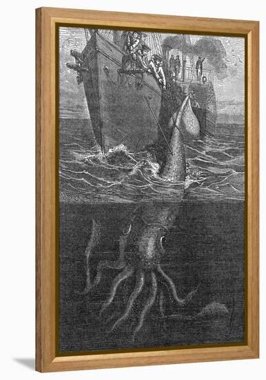 Gigantic Squid And Ship, 19th Century-Middle Temple Library-Framed Premier Image Canvas
