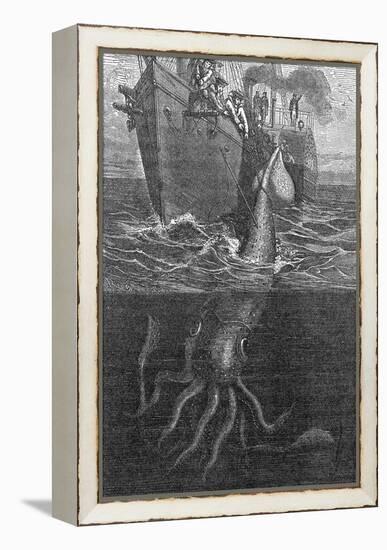 Gigantic Squid And Ship, 19th Century-Middle Temple Library-Framed Premier Image Canvas