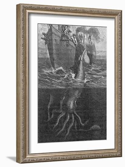 Gigantic Squid And Ship, 19th Century-Middle Temple Library-Framed Photographic Print