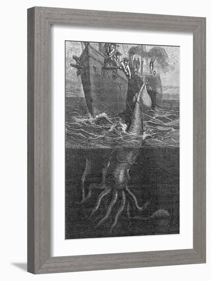 Gigantic Squid And Ship, 19th Century-Middle Temple Library-Framed Photographic Print