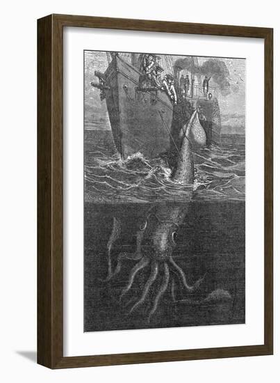 Gigantic Squid And Ship, 19th Century-Middle Temple Library-Framed Photographic Print