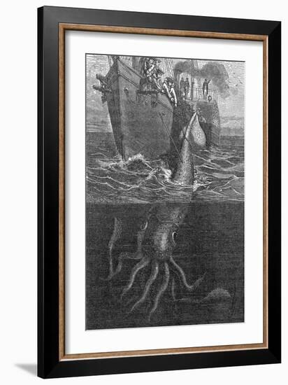 Gigantic Squid And Ship, 19th Century-Middle Temple Library-Framed Photographic Print