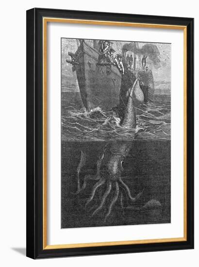 Gigantic Squid And Ship, 19th Century-Middle Temple Library-Framed Photographic Print