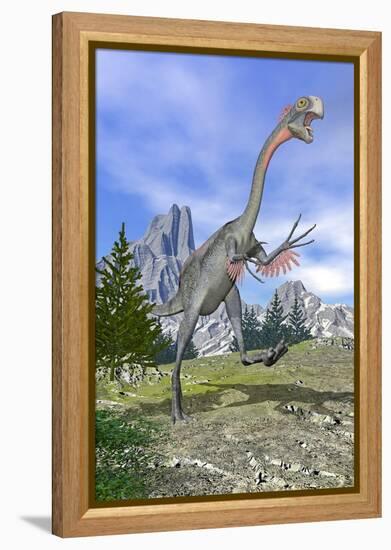 Gigantoraptor Dinosaur Running in the Mountains-null-Framed Stretched Canvas