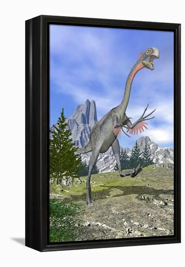 Gigantoraptor Dinosaur Running in the Mountains-null-Framed Stretched Canvas