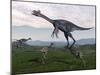 Gigantoraptor Surrounded by Small Mononykus Dinosaurs-Stocktrek Images-Mounted Art Print