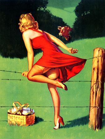 On De-Fence Pin-Up 1940S Premium Giclee Print - Gil Elvgren | Art.com