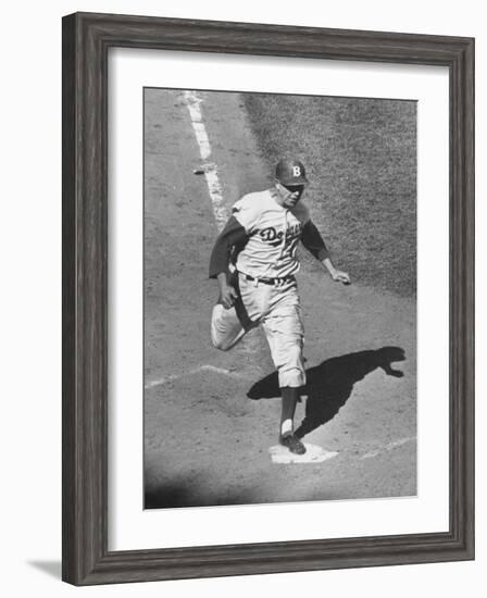 Gil Hodges Wearing Baseball Cap Running to Base During World Series Game-null-Framed Premium Photographic Print