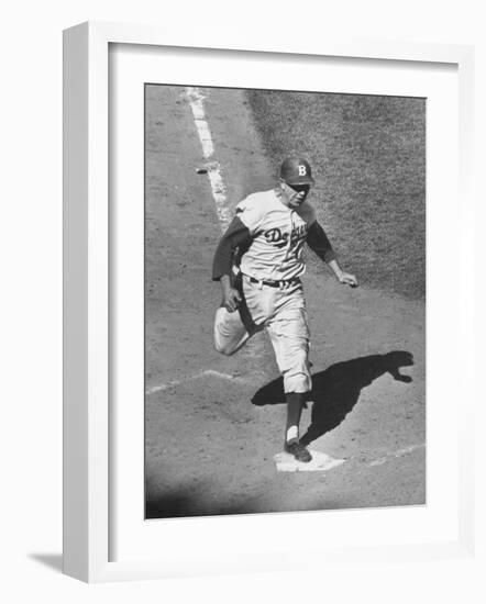 Gil Hodges Wearing Baseball Cap Running to Base During World Series Game-null-Framed Premium Photographic Print